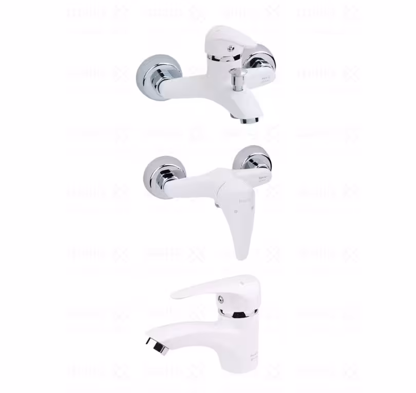 ست سه تیکه شیر توالت، روشویی و دوش کسری مدل کارون سفید