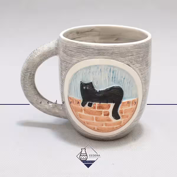 ماگ دستساز برجسته طرح گربه