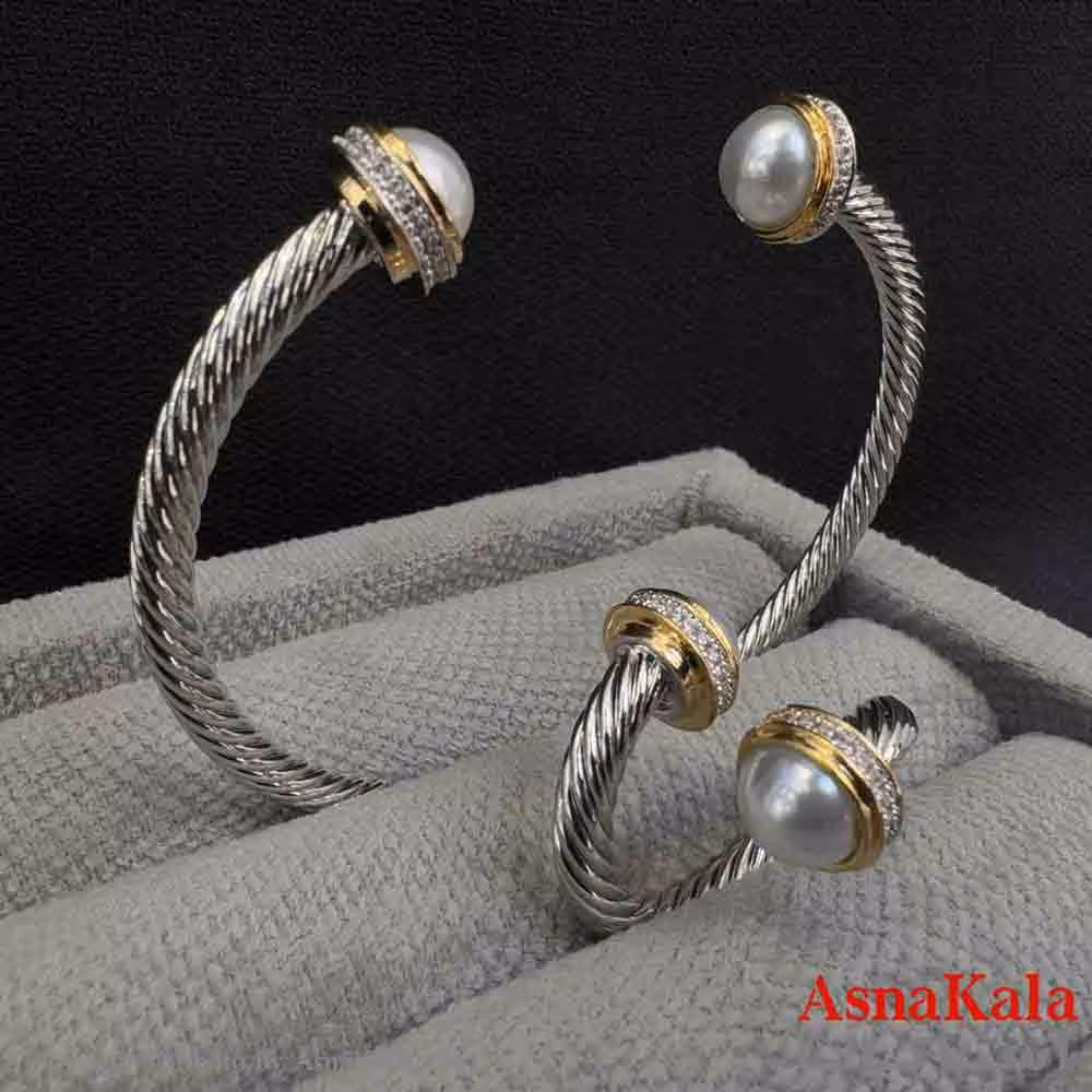 ست زنانه YSX شامل  بنگل و انگشتر فری سایز  مروارید کد NIM141015W