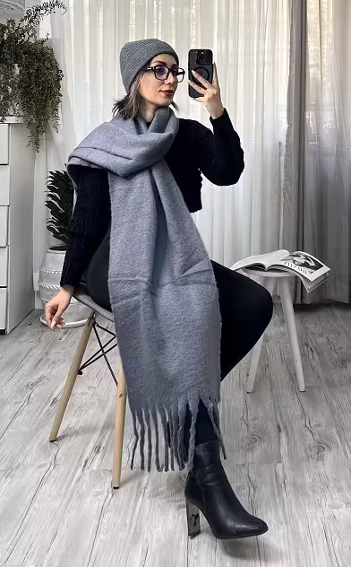 بیگ اسکارف گرم بالا طوسی تیره