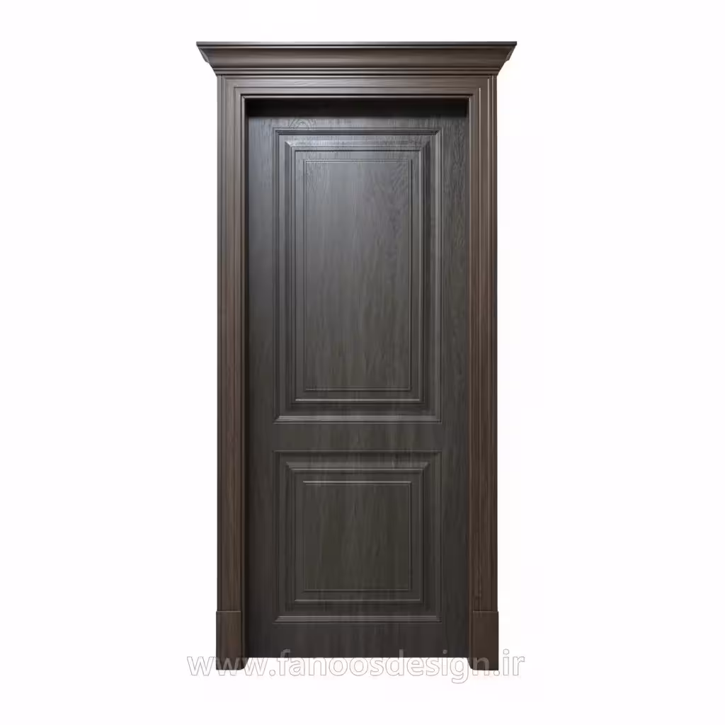 درب MDF قهوه‌ای تیره مدل کلاسیک دو قاب برجسته کد 30279