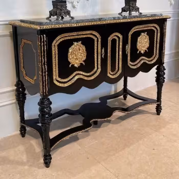 میز کنسول چوبی مشکی برنز طلا