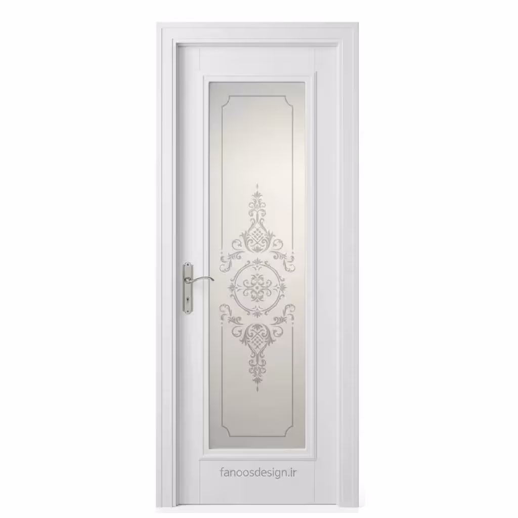 درب لوکس سفید با طراحی کلاسیک و شیشه سندبلاست کد 30563