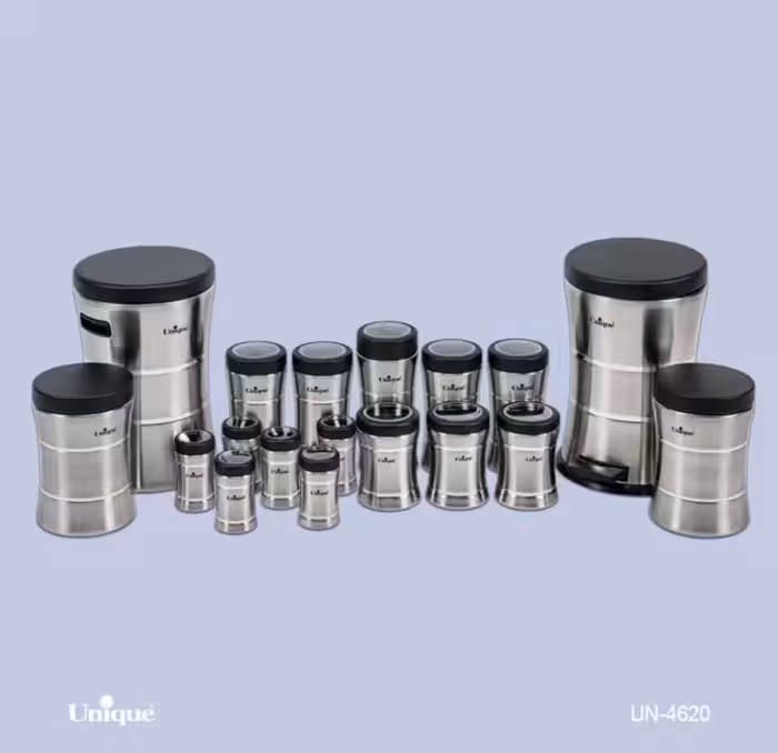 سرویس آشپزخانه 18 پارچه کمر باریک استیل درب مشکی یونیک کد UN-4620