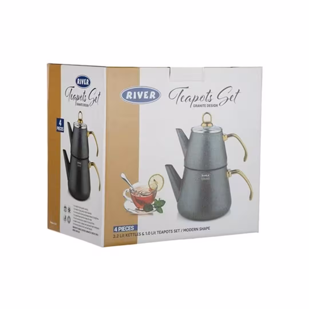 کتری قوری ترک دسته طلایی سبز ریور کد 5880