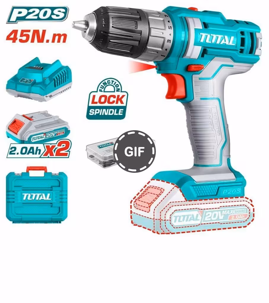 دریل شارژی 20 ولت 2 باتری توتال