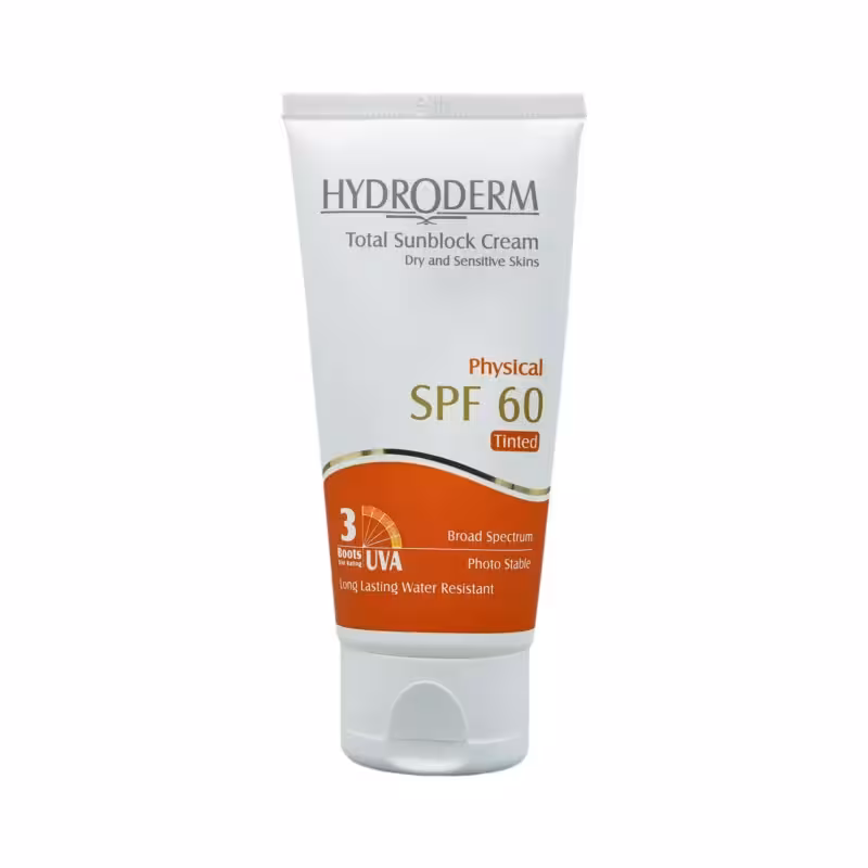 کرم ضد آفتاب SPF60 فیزیکال رنگی بژ روشن هیدرودرم