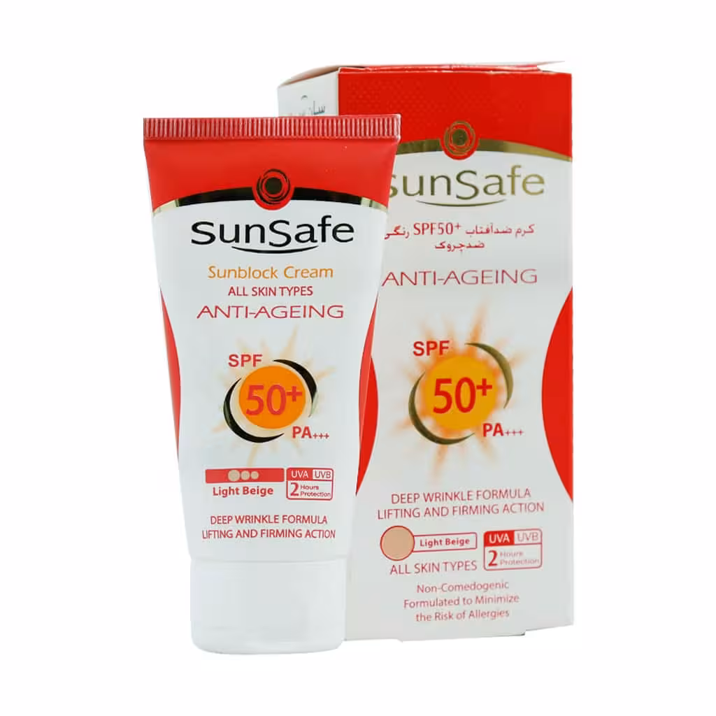 کرم ضد آفتاب و ضد چروک سان سیف بژ روشن SPF50 حجم 50 میلی لیتر