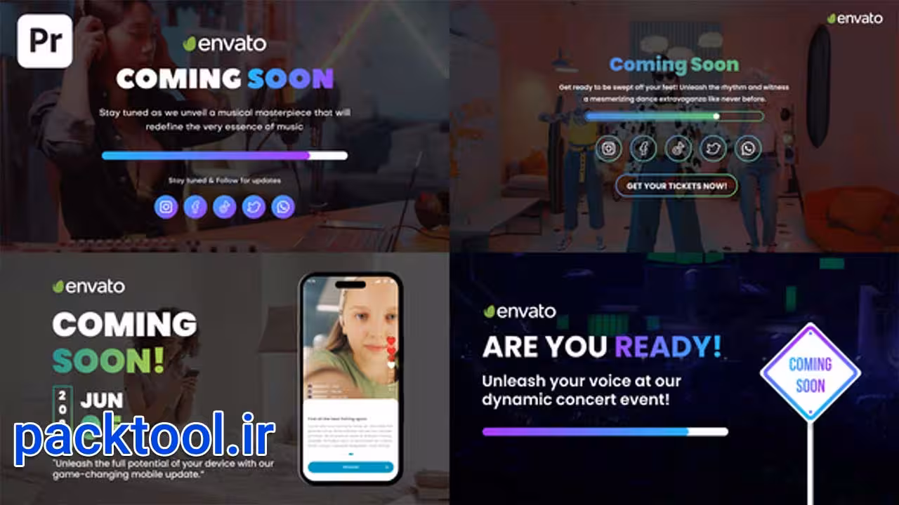 دانلود پروژه آماده پریمیر پرو افتتاحیه بزودی Coming Soon Overlay - پک تول