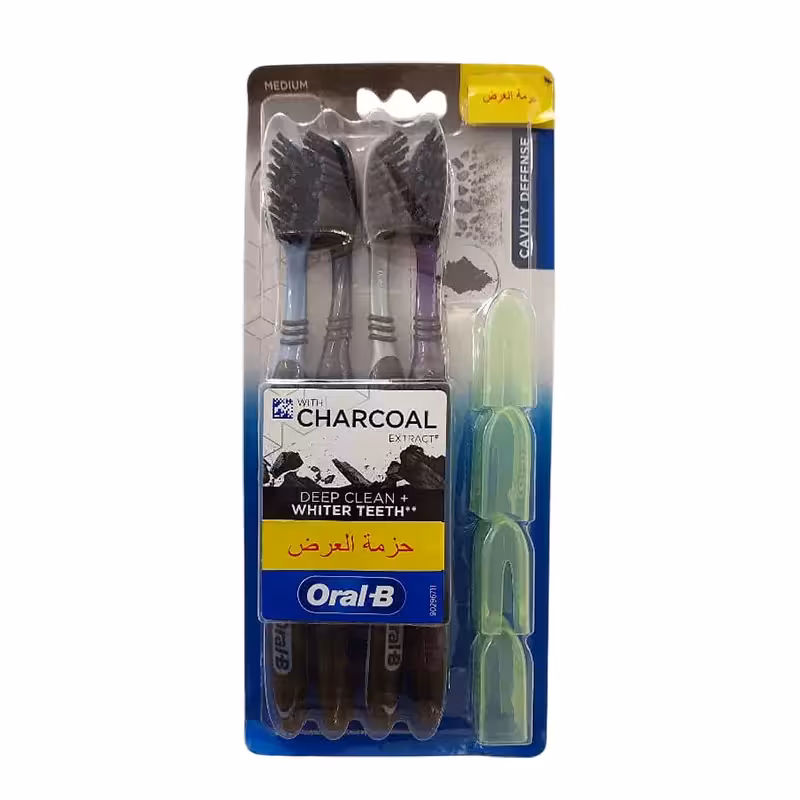 مسواک اورال-بی مدل CHARCOAL EXTRACT با برس متوسط بسته 4 عددی