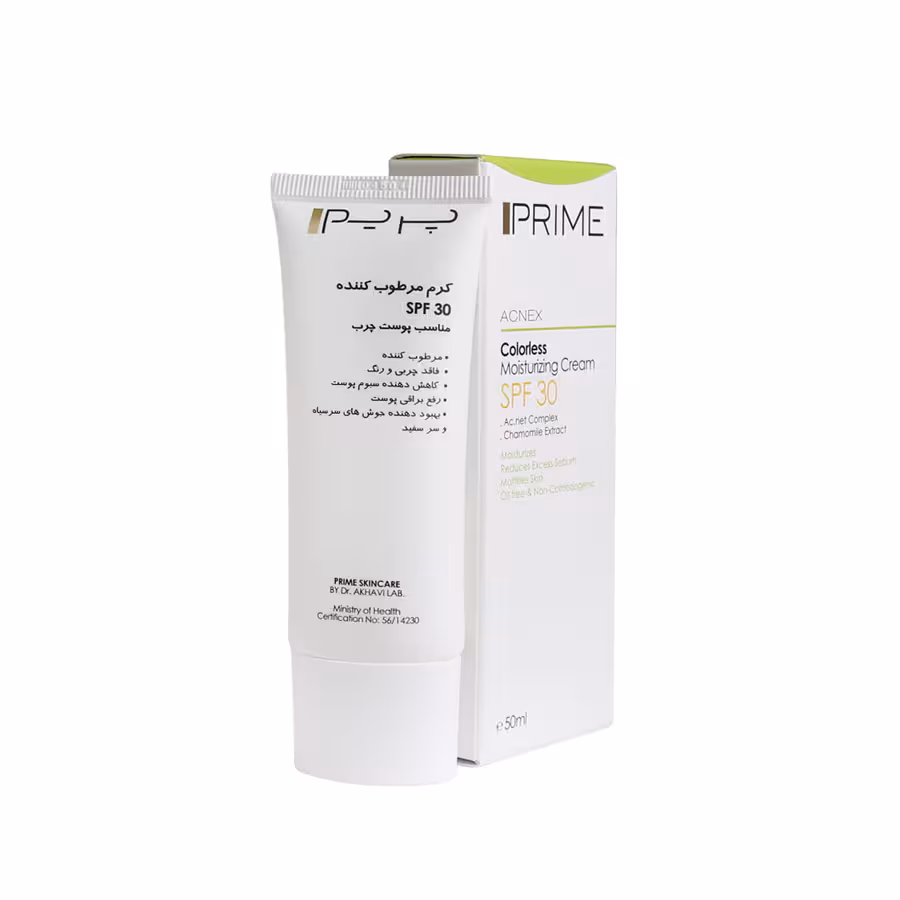 کرم مرطوب کننده آکنس پریم SPF30 مناسب پوست های چرب و مختلط 50 میلی لیتر