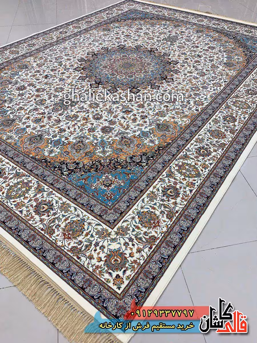 فرش 1200 شانه طرح نایین زمینه کرم کاشان