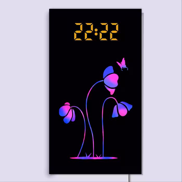 ساعت دیواری لوکس و دکوراتیو دیجیتال چند منظوره (طرح گل لاله)