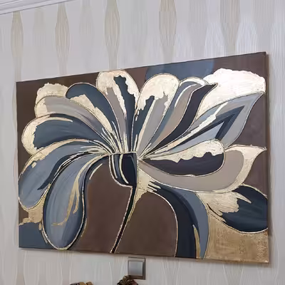 تابلو نقاشی ورق طلا طرح گل دکوراتیو مدل نقش برجسته کد 260