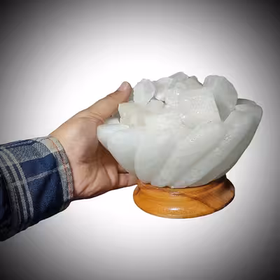 آباژور سنگ نمک مدل کاسه هلال دار ستاره ای پایه چوبی کد 401