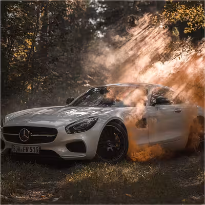 تابلو مدل مرسدس در جنگل