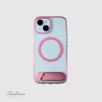 قاب اسلیکتو شفاف مگ سیف استند دار صورتی مناسب iPhone 15 (7842)