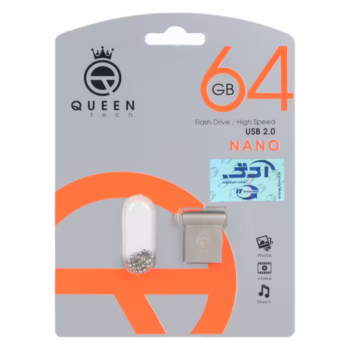 فلش مموری Queen NANO USB2.0 Flash Memory-64GB نقره ای