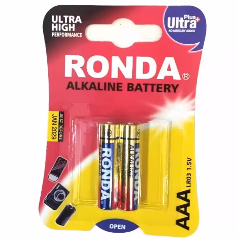 باتری نیم قلمی AAA روندا آلکالاین  کارت 2 تایی و بسته ی 10 کارتی | amazonchi