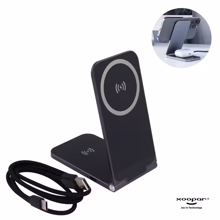 شارژر بی‌سیم وایرلس، ایزیل مدل GW-03 | دو صفحه‌ای | پشتیبانی از شارژ سریع 15 وات | قابلیت شارژ همزمان دو دستگاه