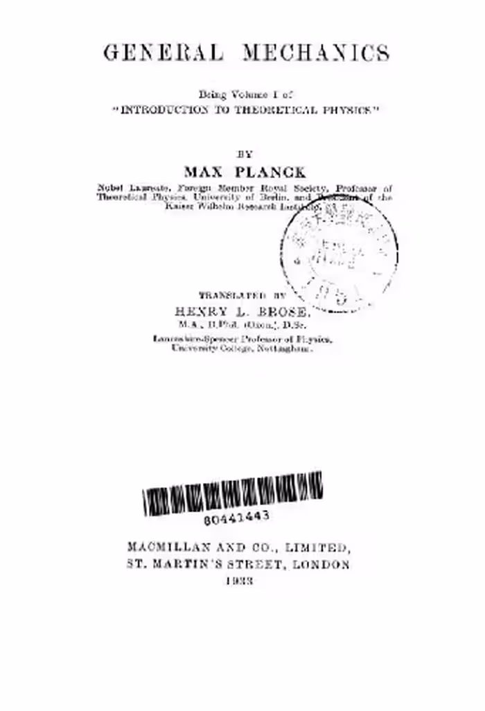خرید و دانلود نسخه کامل کتاب General mechanics, being volume I of Introduction to theoretical physics
