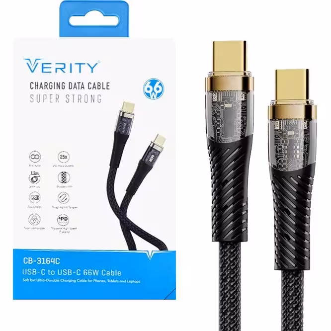 کابل دیتا و شارژ VERITY دو سر Type-C مدل 3164