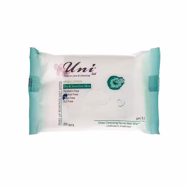 دستمال مرطوب پاک کننده آرایش یونی لد (پوست های خشک و حساس) 20 عددی