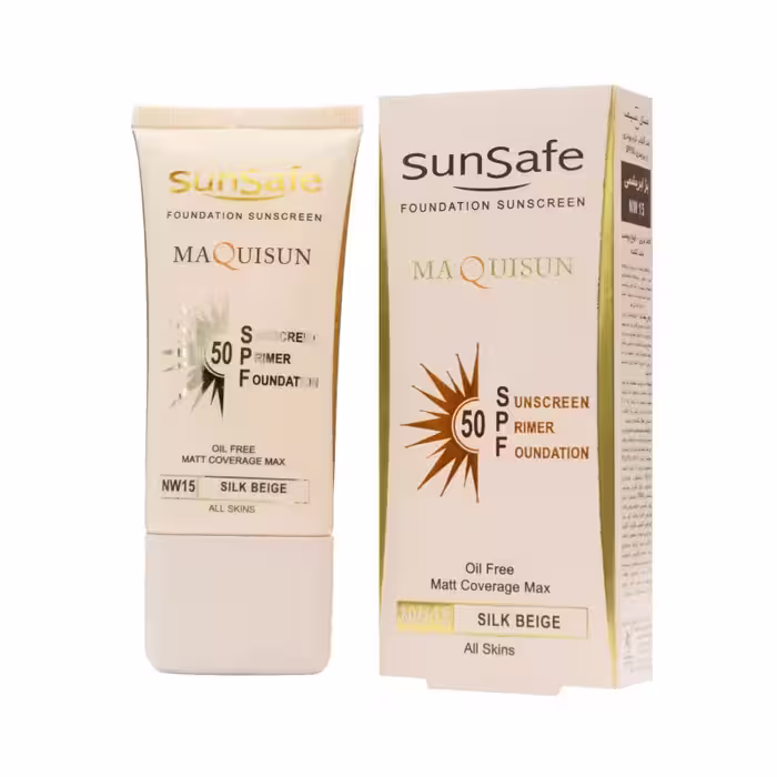 کرم ضد آفتاب SPF50 پودری و پرایمری بژ ابریشمی سان سیف – پوشاننده ناهمواری و لکه های پوست NW15
