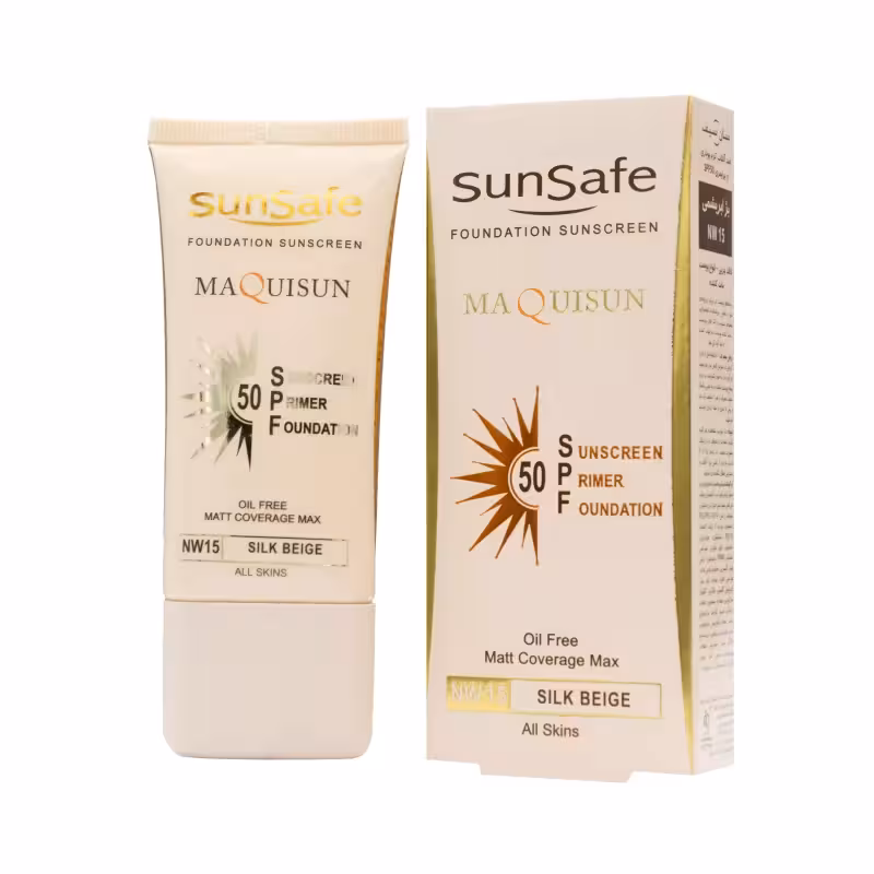 کرم ضد آفتاب SPF50 پودری و پرایمری بژ ابریشمی سان سیف – پوشاننده ناهمواری و لکه های پوست NW15