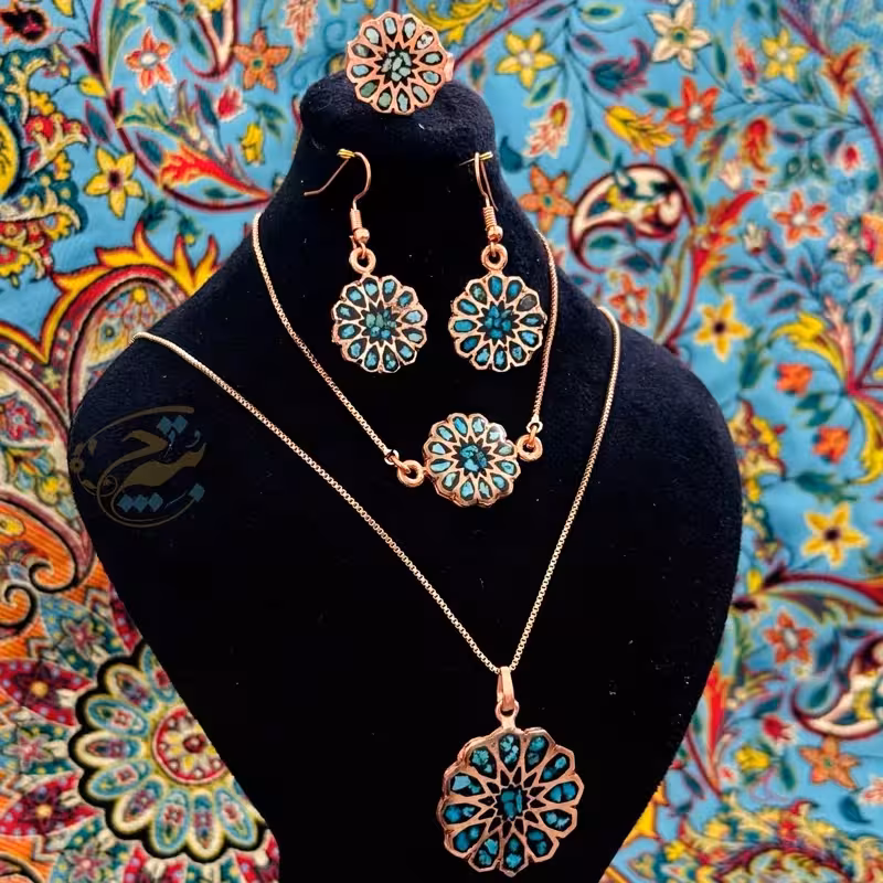 ست زیورآلات مسی فیروزه کوبی مدل 5