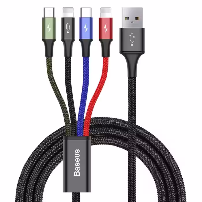 کابل تبدیل USB به لایتنینگ/USB-C/microUSB باسئوس مدل Rapid Series CA1T4-A01 طول 1.2 متر