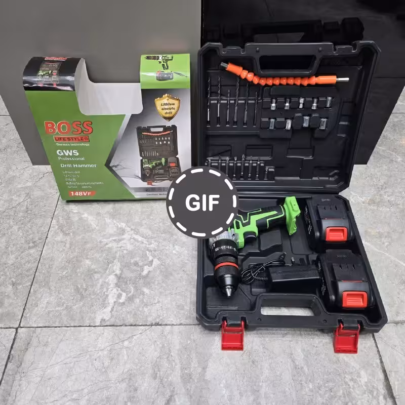 دریل شارژی چکشی 148 ولت صنعتی(10 سلول) باس مدل 148Vf_G