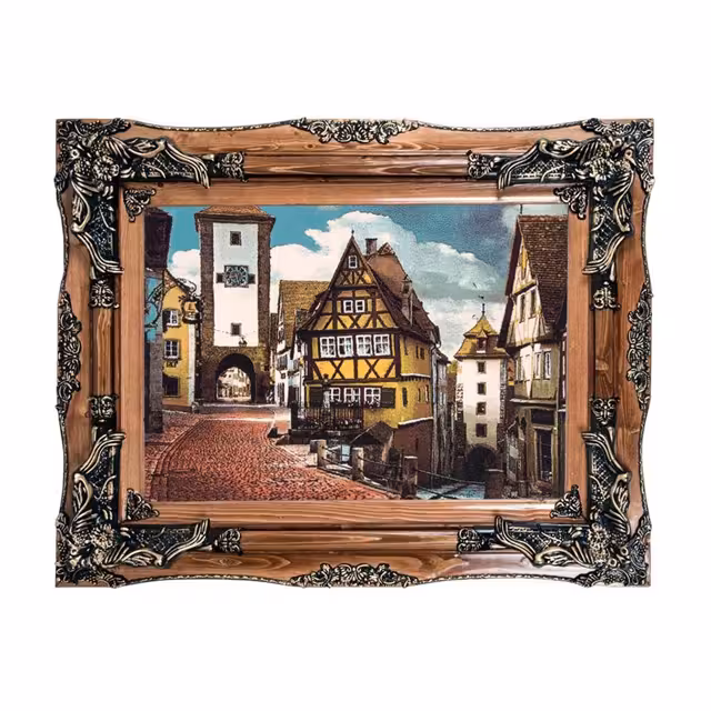 تابلو فرش ماشینی دنیای فرش طرح دهکده اروپایی کد 133