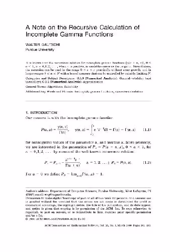 خرید و دانلود نسخه کامل کتاب A note on the recursive calculation of incomplete Gamma function