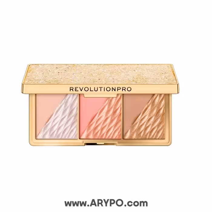 پالت هایلایتر ، رژگونه و برنزر رولوشن مدل CRYSTAL LUXE PEACH ROYAL