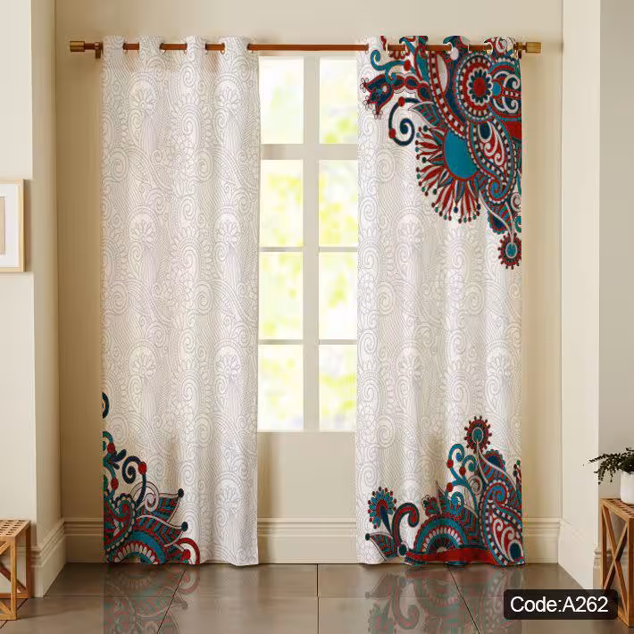 پرده پانچی چاپی آماده کتان کد A262 ارتفاع 200 سانتی متر