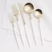 ست 5 پارچه قاشق، چنگال و کارد برند لوکس کریت اند بارل دست ساز ساخت پرتقال  Crate & Barrel