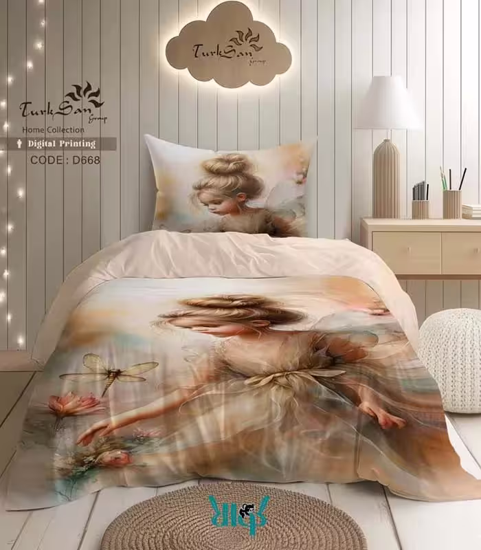 روتختی یک نفره، طرح دختر، رنگ کرم، کد d668