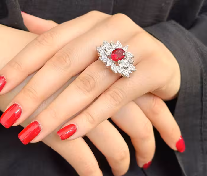 انگشتر جواهری یاقوت سرخ نقره زنانه کد 10983