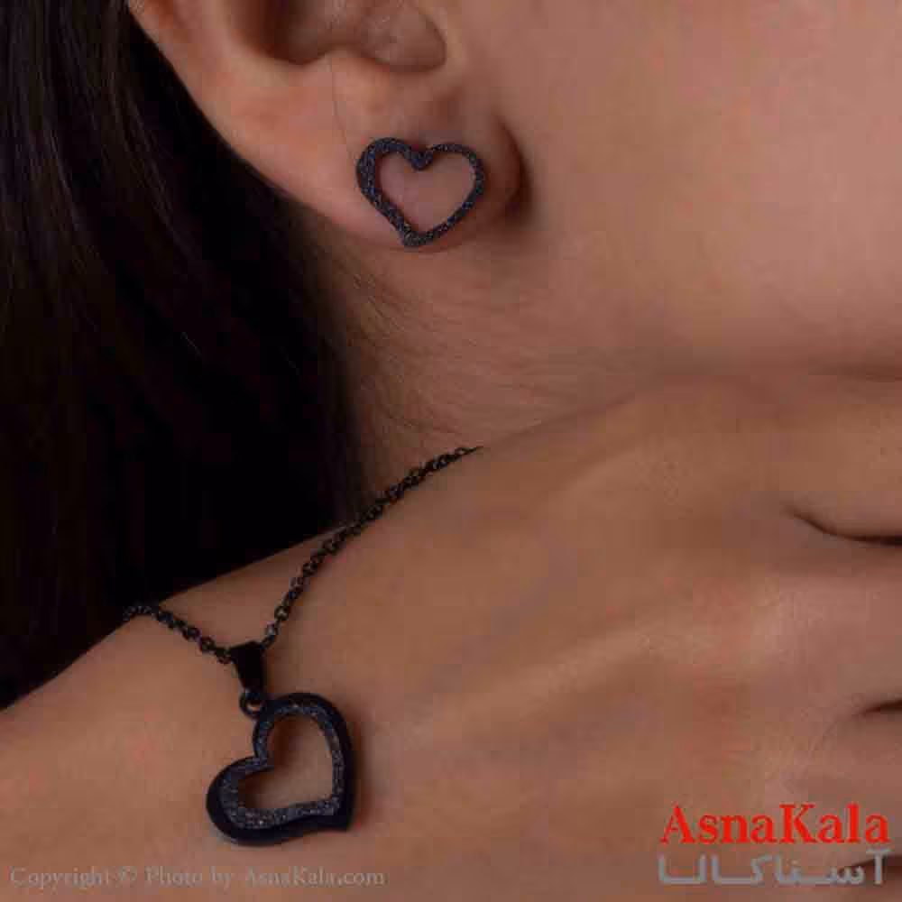 نیم ست زنانه شامل گردنبند و گوشواره استیل مدل قلب کد NIM14748W