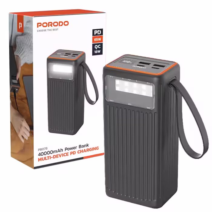 پاور بانک 40000mAH سوپرفست چراغ دار PD 65w پرودو مدل Porodo PB078