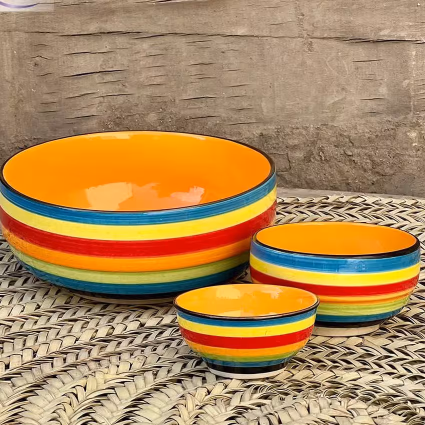 کاسه سالاد خوری بزرگ سرامیکی  رنگین کمان 