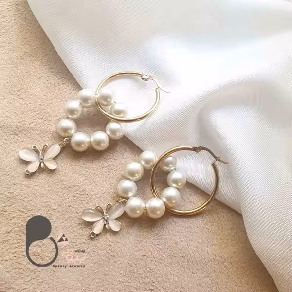 گوشواره مروارید آویز پروانه