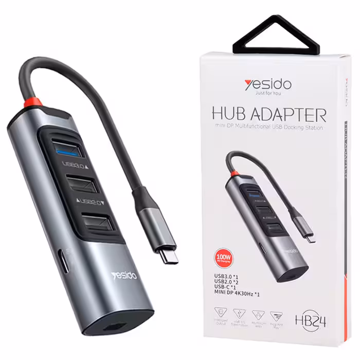 هاب 5 پورت تاپ سی به USB2.0/USB3.0/MINI DP/Type-C یسیدو مدل HB24