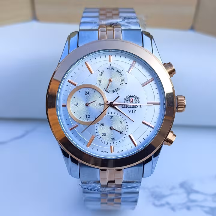 ساعت مردانه سه موتور مشکی اورینت نقره ای رزگلد