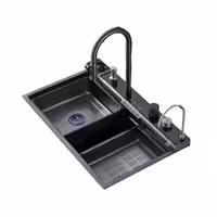 سینک ظرفشویی آبشاری پیانویی 7 کلید Huadiao استیل 304   2 سال گارانتی کتبی