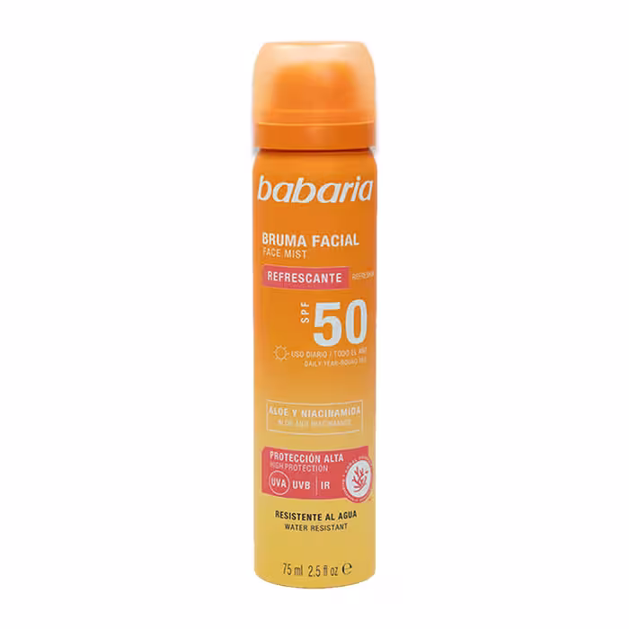 اسپری ضد آفتاب بروما باباریا حاوی نیاسینامید و آلوئه ورا SPF50 حجم 75 میل