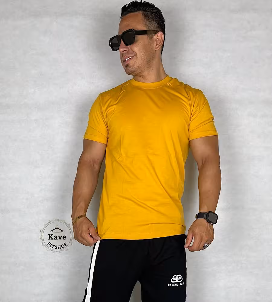 تیشرت مردانه مدل بیسیک زرد انبه‌ای