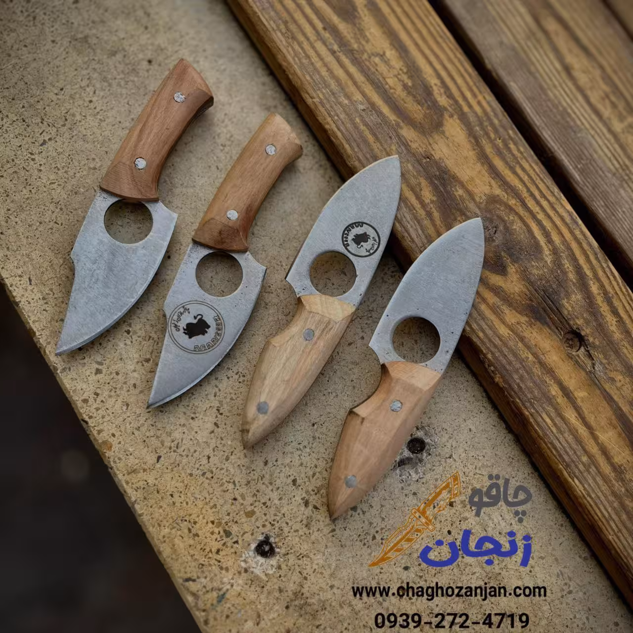 تیزی حلقه دار زنجان تیغه فولادی دسته چوب گردو همراه با غلاف محکم