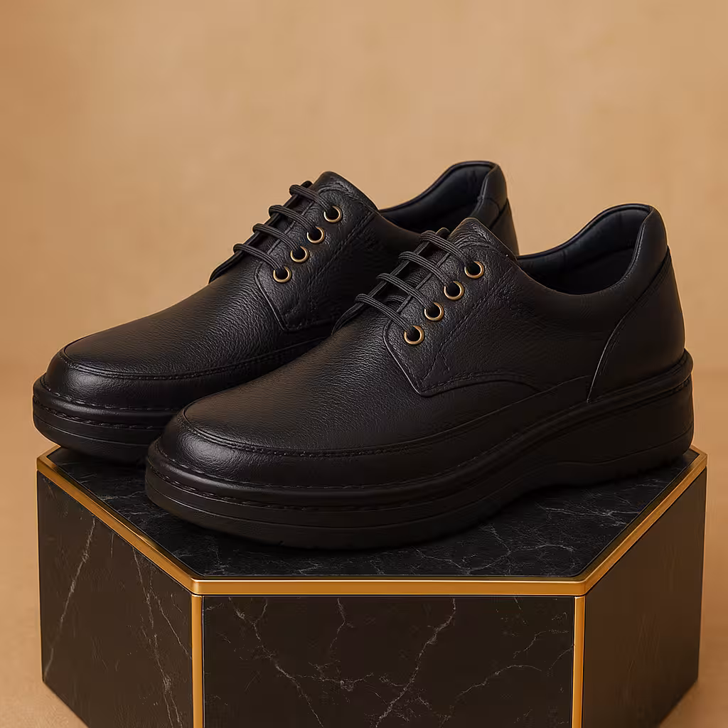 کفش چرم مردانه طبی کد TB024BK رنگی مشکی